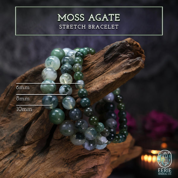 Moss Agate Gemstone Beaded Boho Stretch Bracelet
