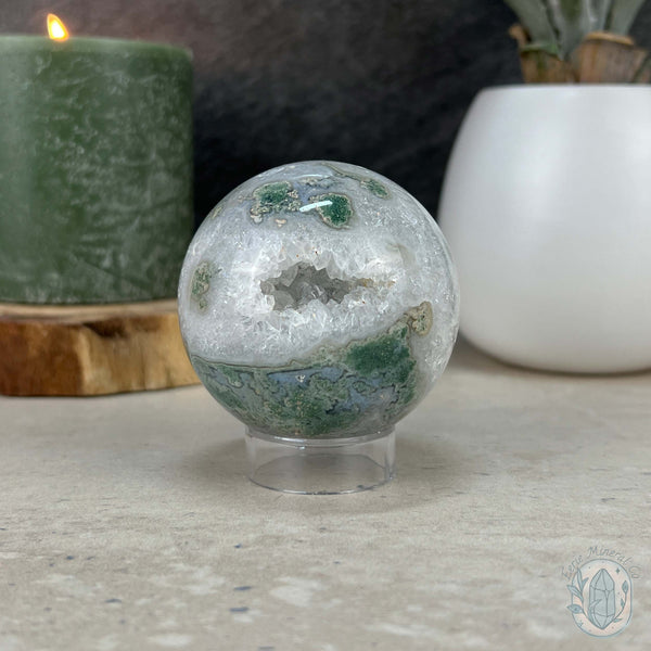 58mm Polished Druzy Moss Agate Sphere