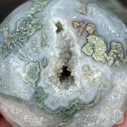 58mm Polished Druzy Moss Agate Sphere
