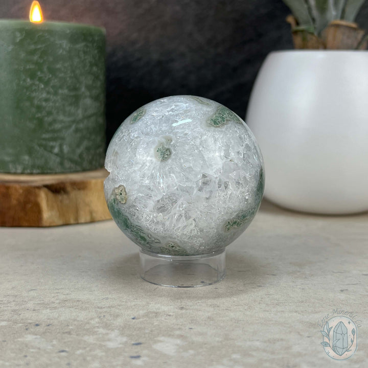 58mm Polished Druzy Moss Agate Sphere