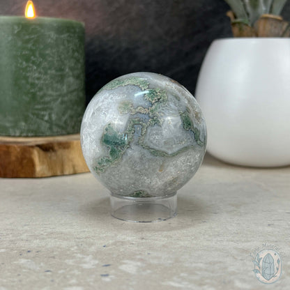 58mm Polished Druzy Moss Agate Sphere