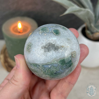 58mm Polished Druzy Moss Agate Sphere