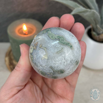 58mm Polished Druzy Moss Agate Sphere
