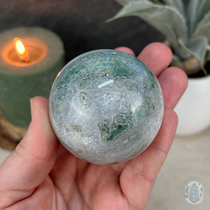 58mm Polished Druzy Moss Agate Sphere