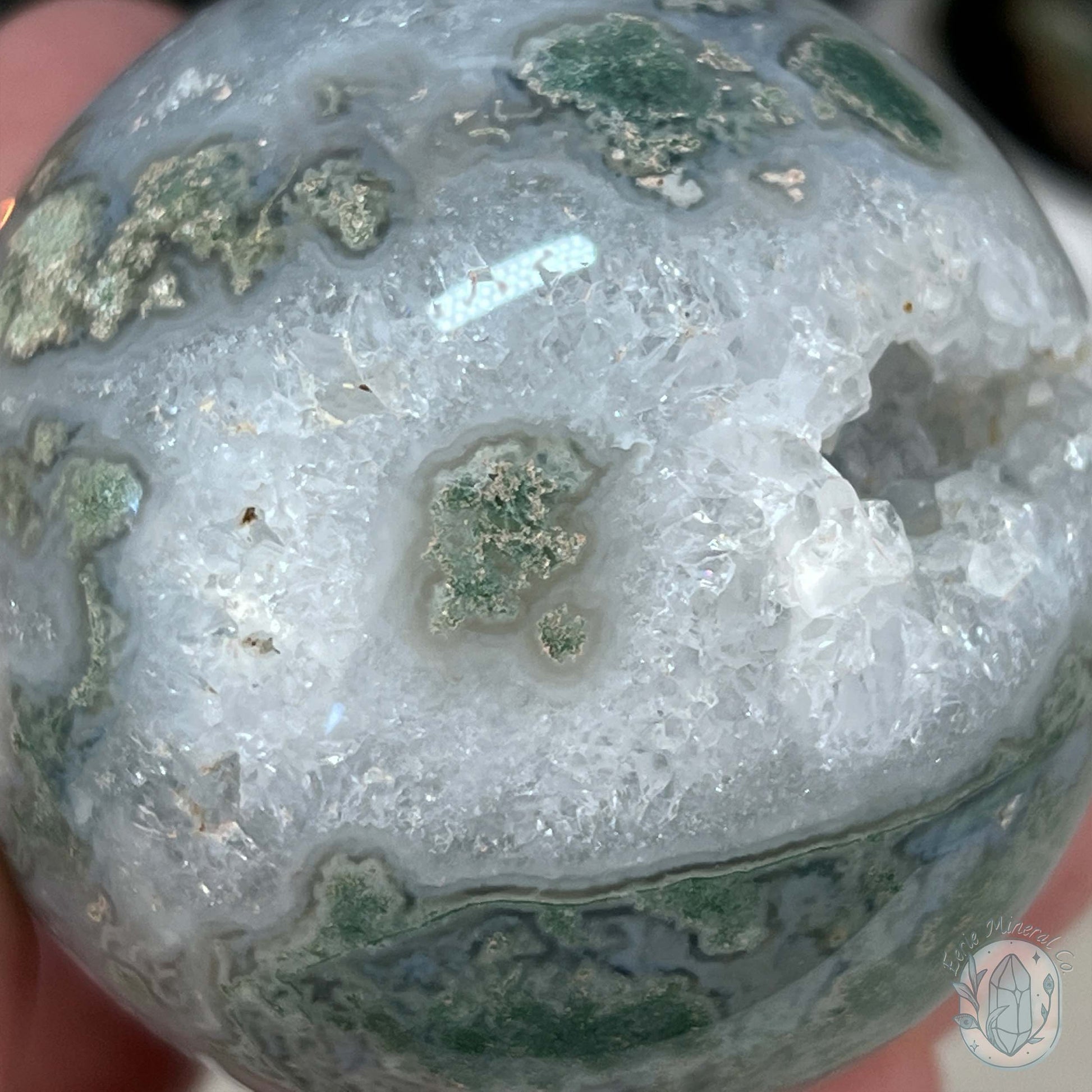 58mm Polished Druzy Moss Agate Sphere
