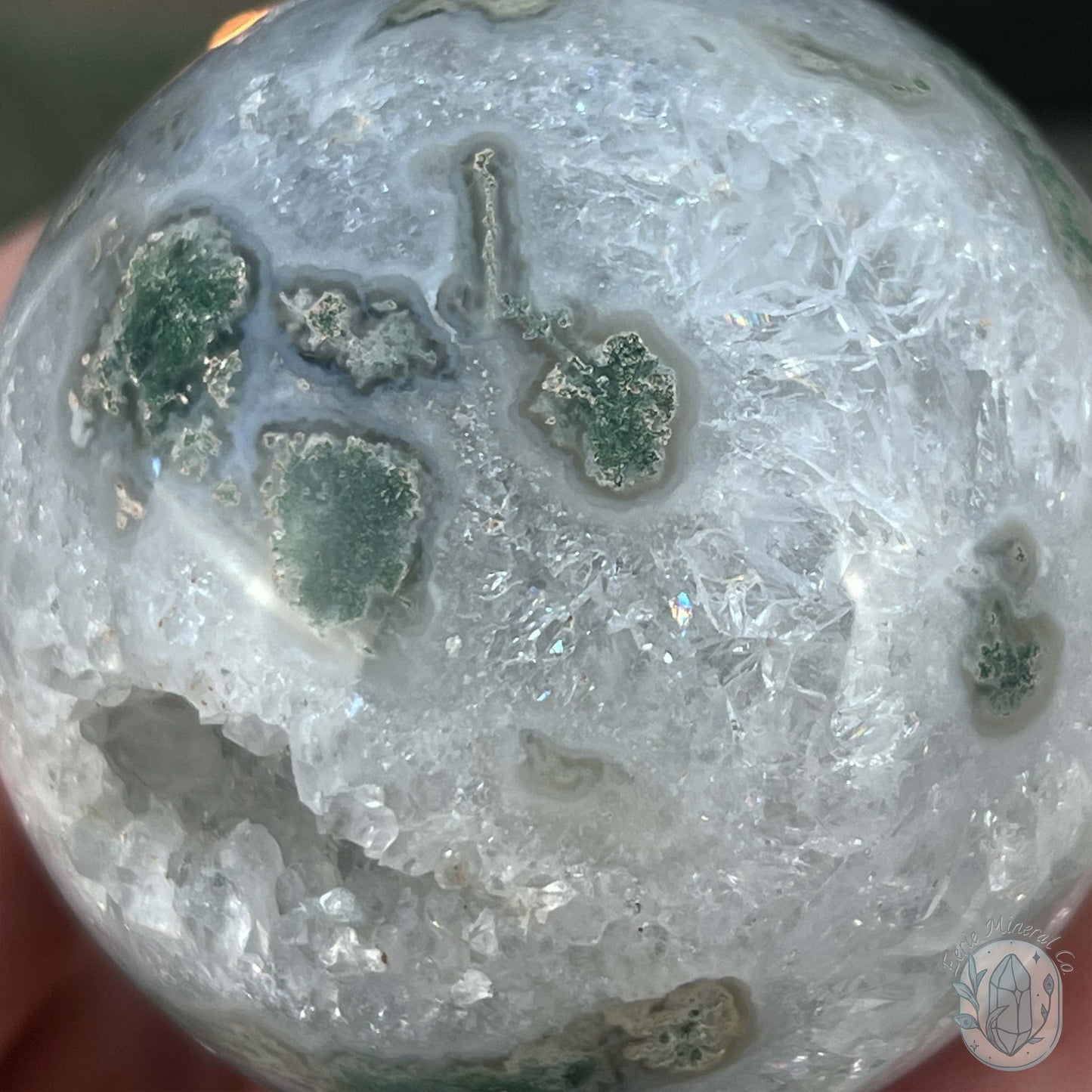 58mm Polished Druzy Moss Agate Sphere