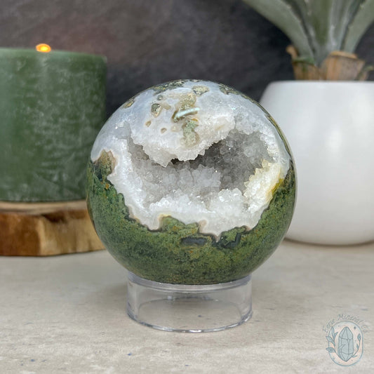 74mm Polished Druzy Moss Agate Sphere