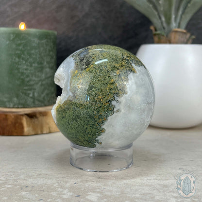74mm Polished Druzy Moss Agate Sphere