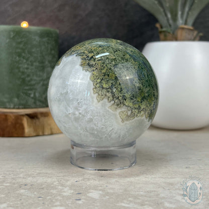 74mm Polished Druzy Moss Agate Sphere
