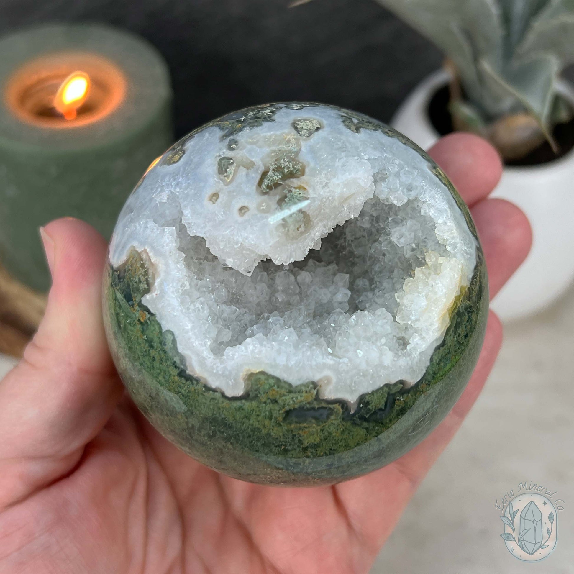 74mm Polished Druzy Moss Agate Sphere