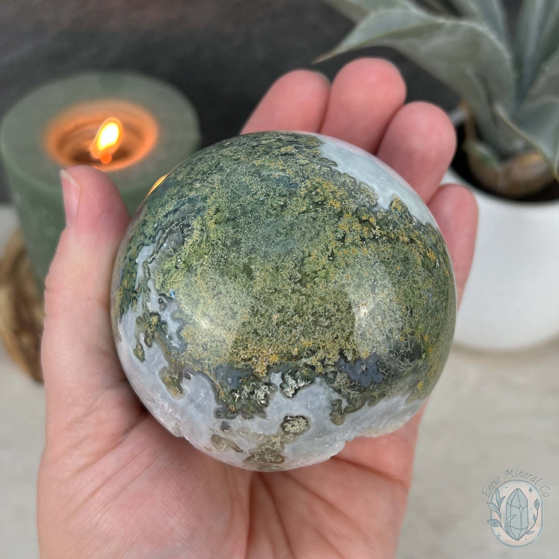 74mm Polished Druzy Moss Agate Sphere