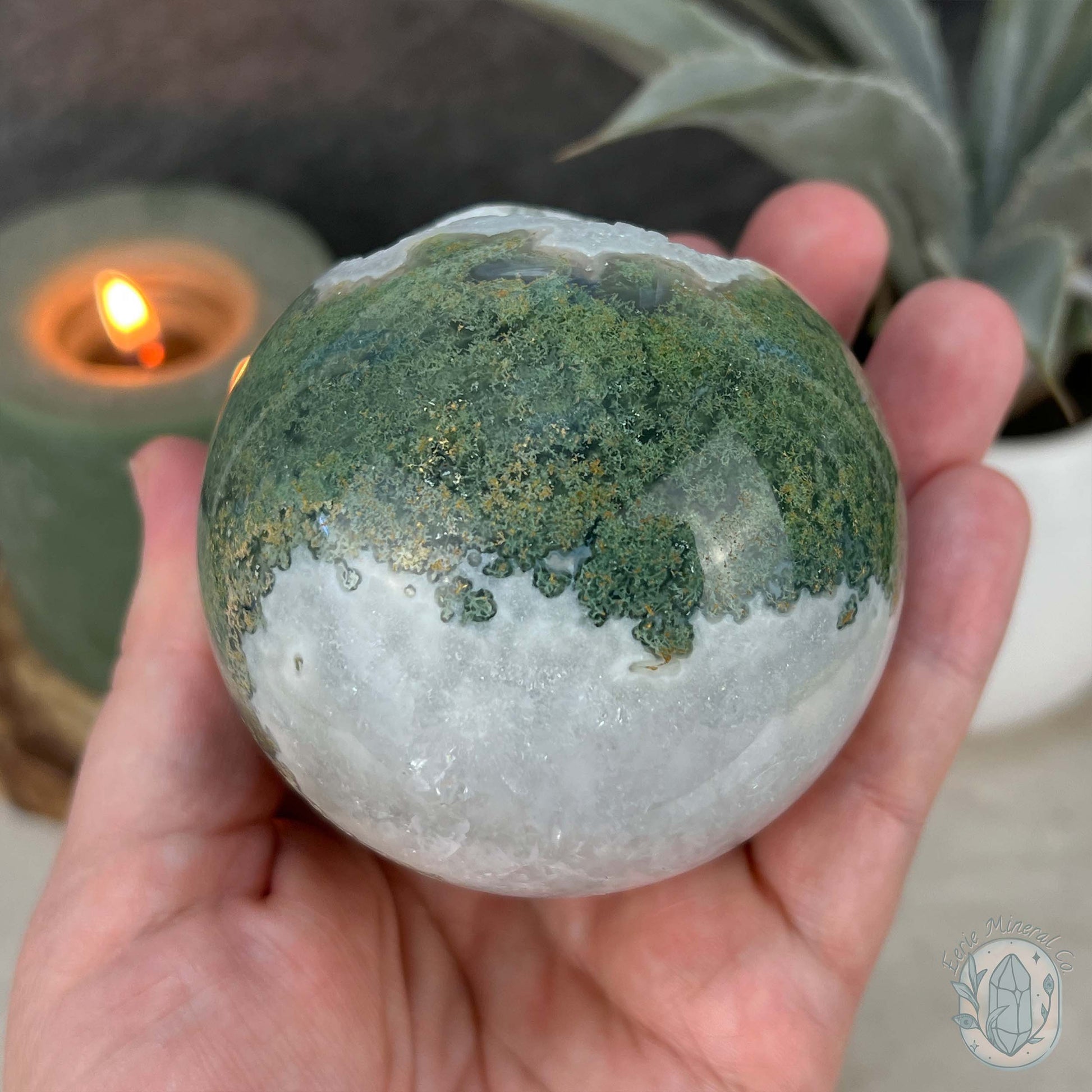 74mm Polished Druzy Moss Agate Sphere