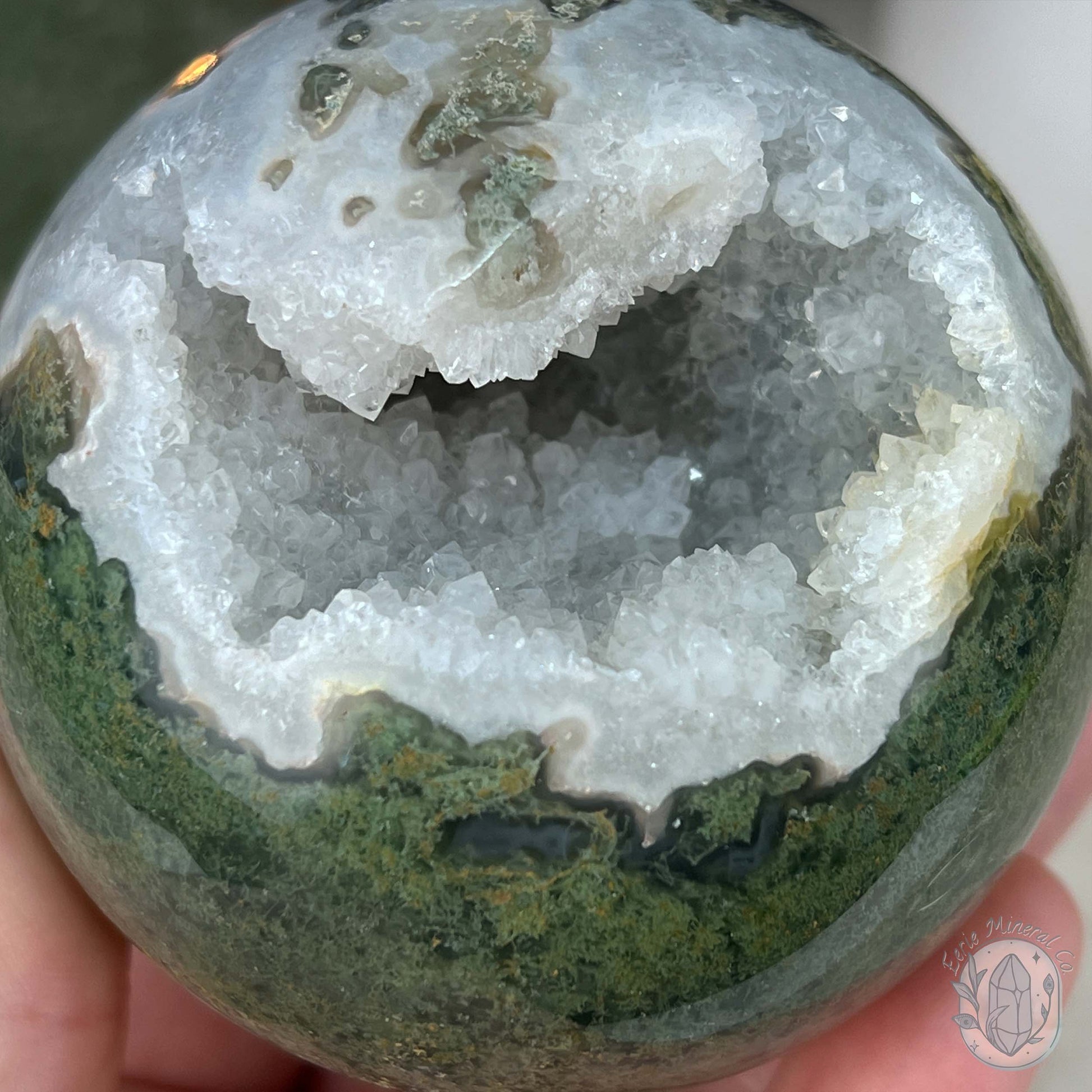 74mm Polished Druzy Moss Agate Sphere
