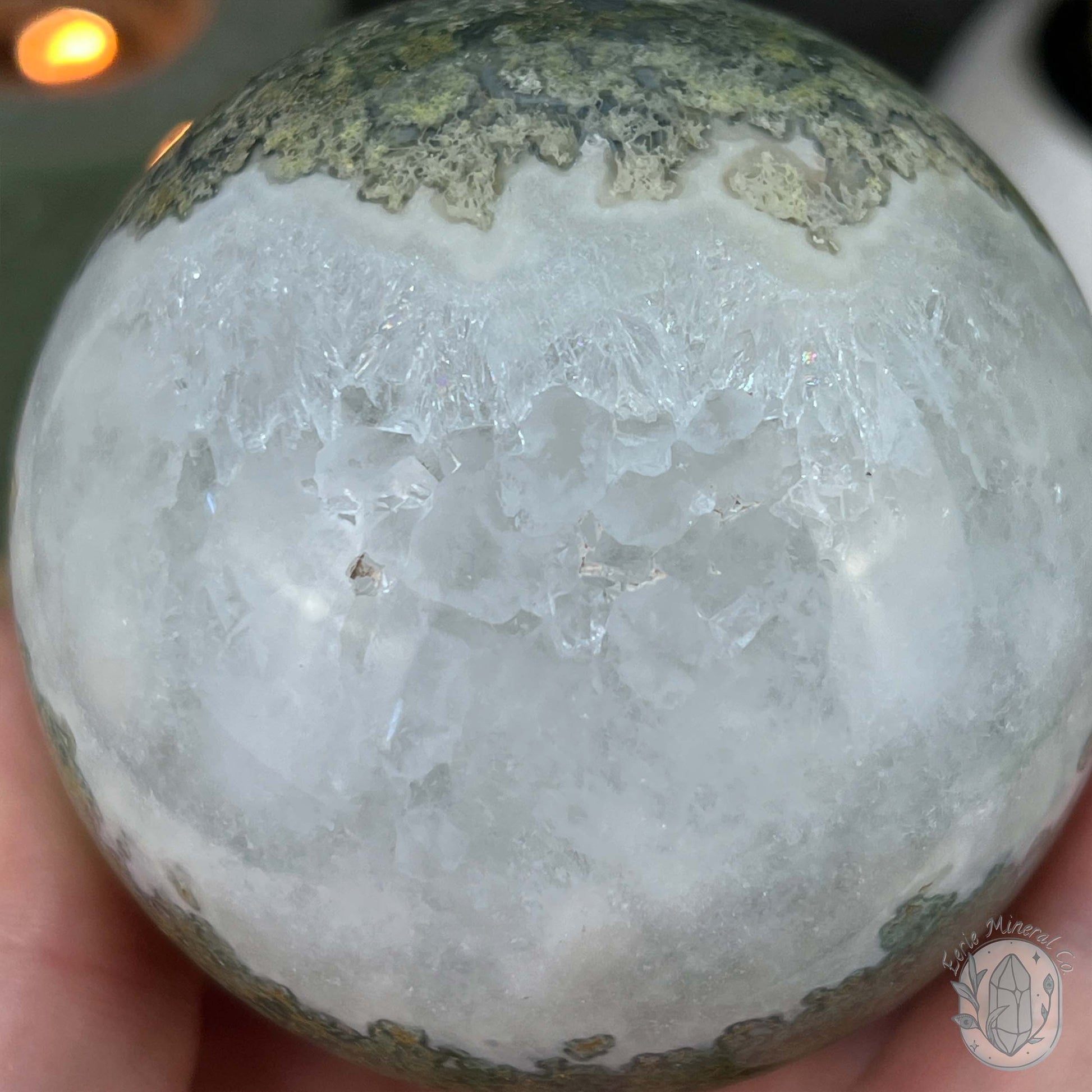 74mm Polished Druzy Moss Agate Sphere