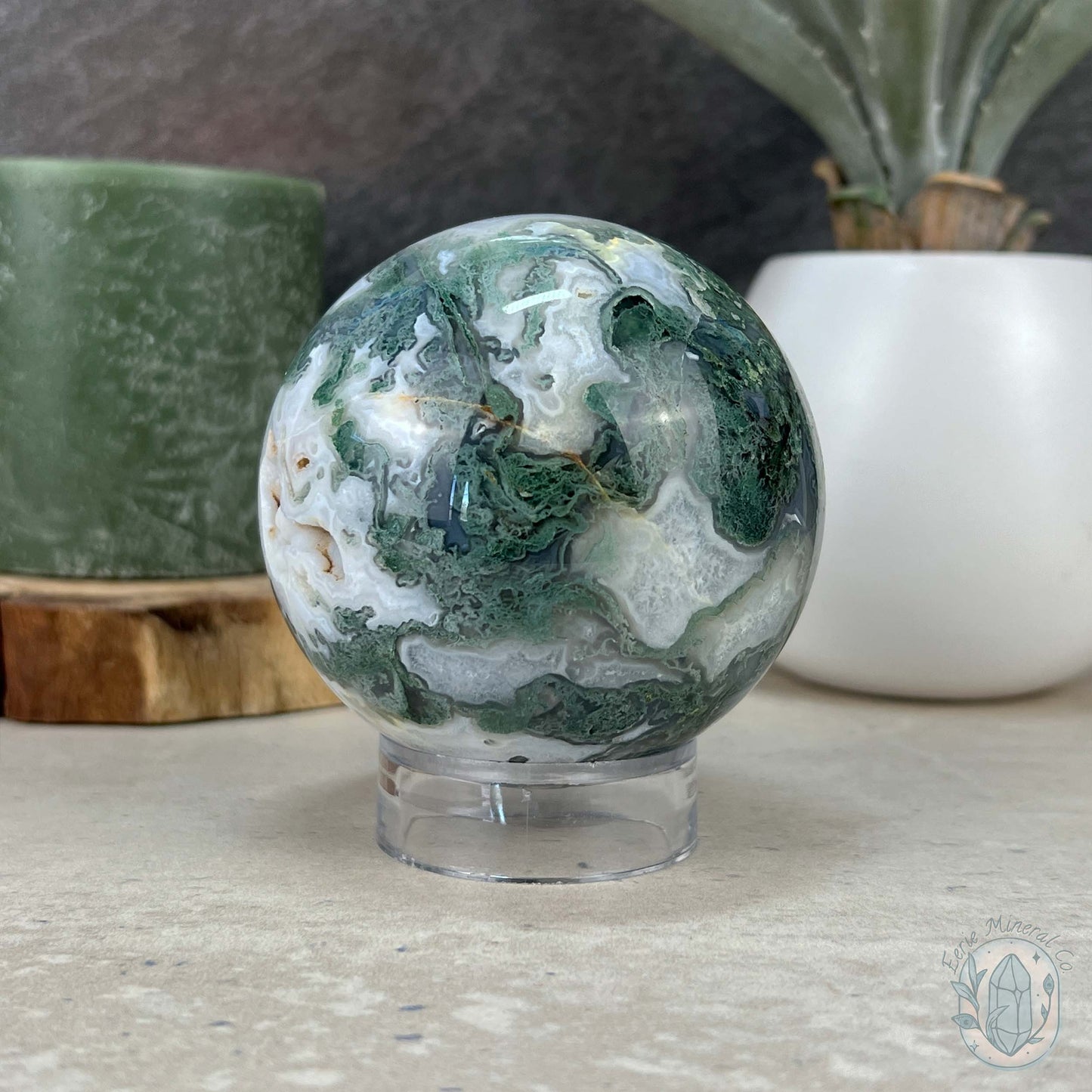 77mm Polished Botryoidal Moss Agate Sphere