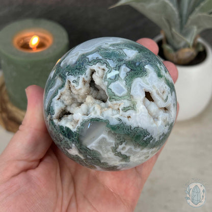 77mm Polished Botryoidal Moss Agate Sphere