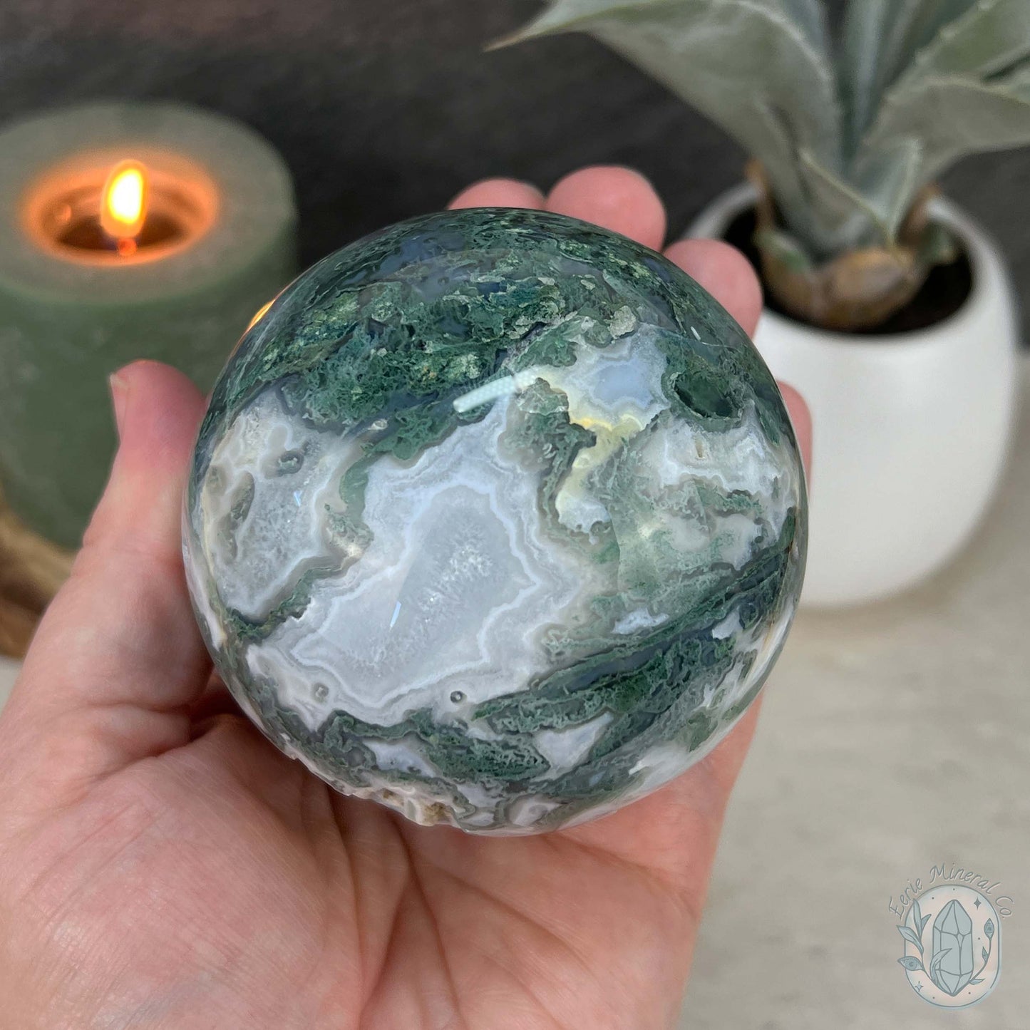 77mm Polished Botryoidal Moss Agate Sphere