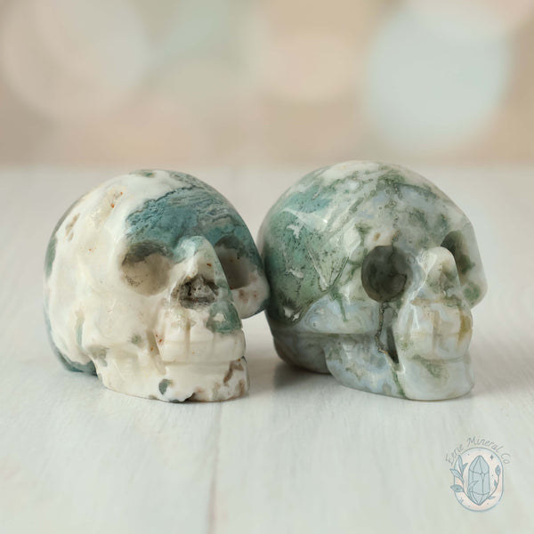 2" Moss Agate Skull Carving Set