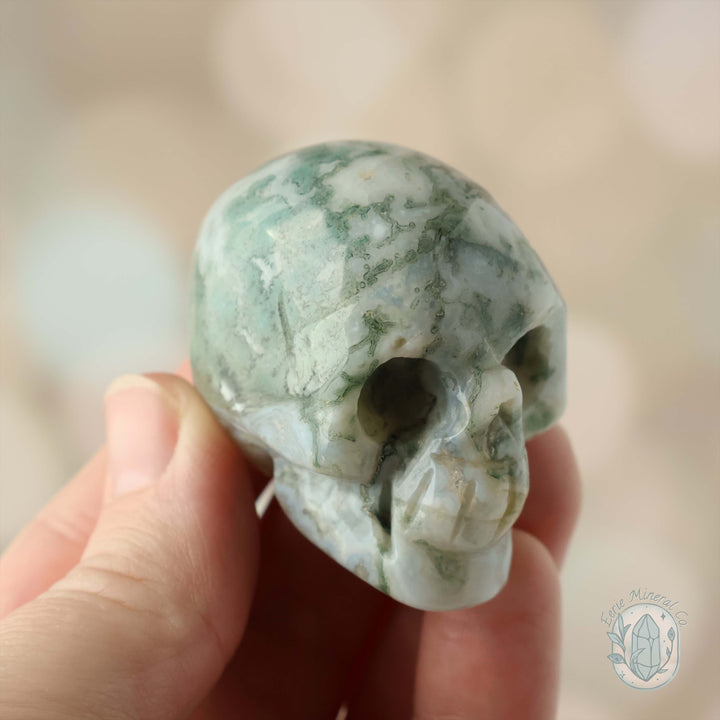 2" Moss Agate Skull Carving Set