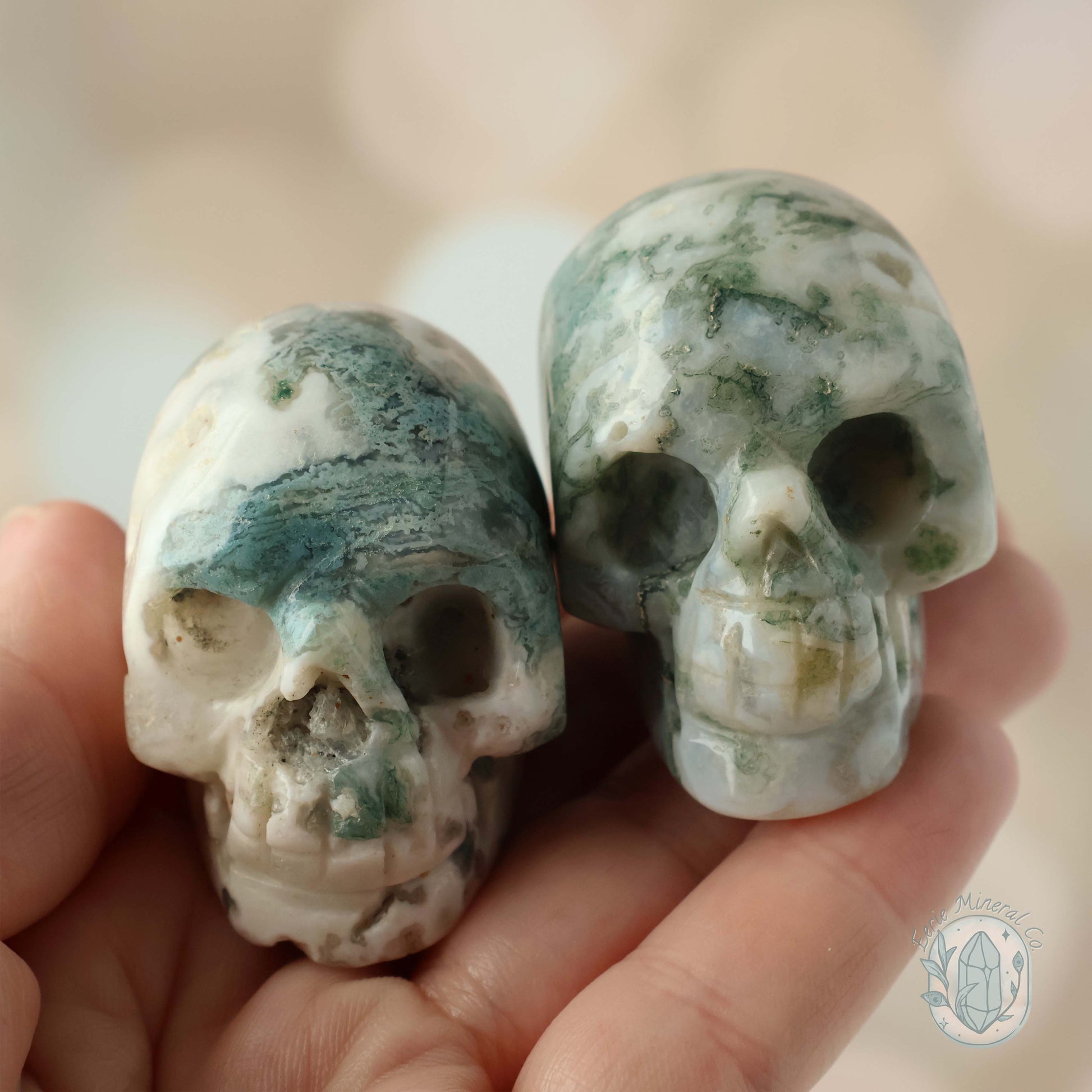 2" Moss Agate Skull Carving Set