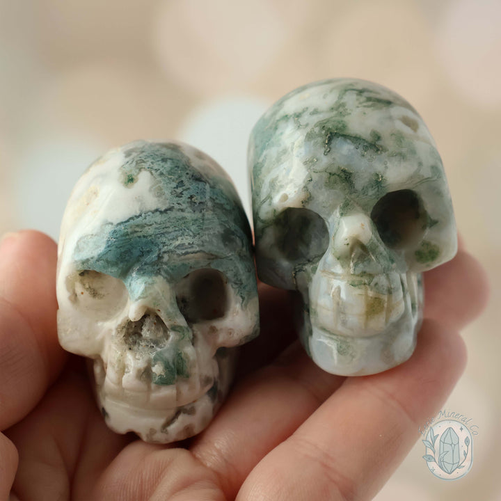 2" Moss Agate Skull Carving Set