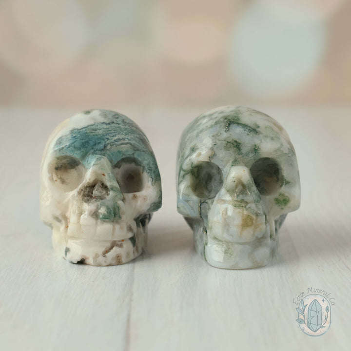 2" Moss Agate Skull Carving Set