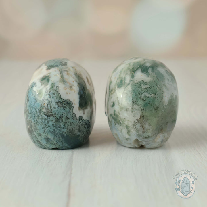 2" Moss Agate Skull Carving Set