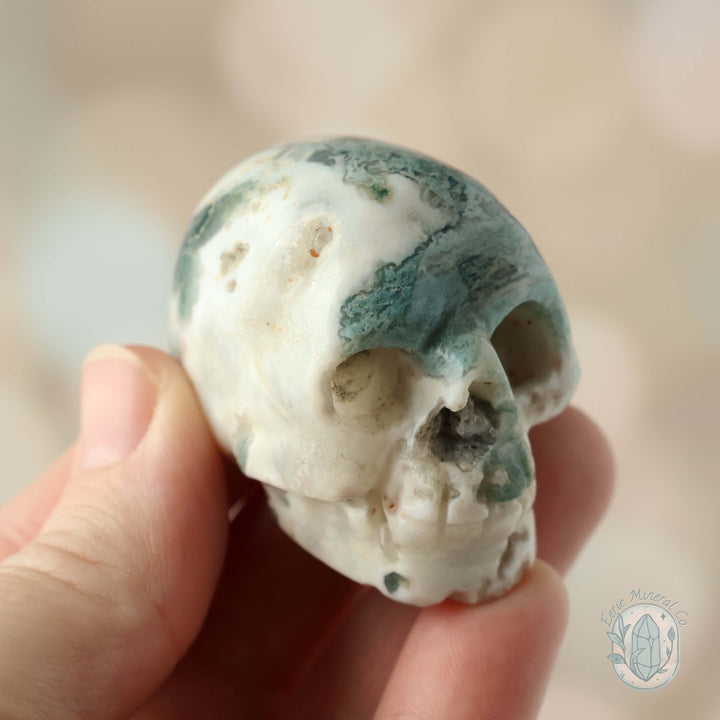 2" Moss Agate Skull Carving Set