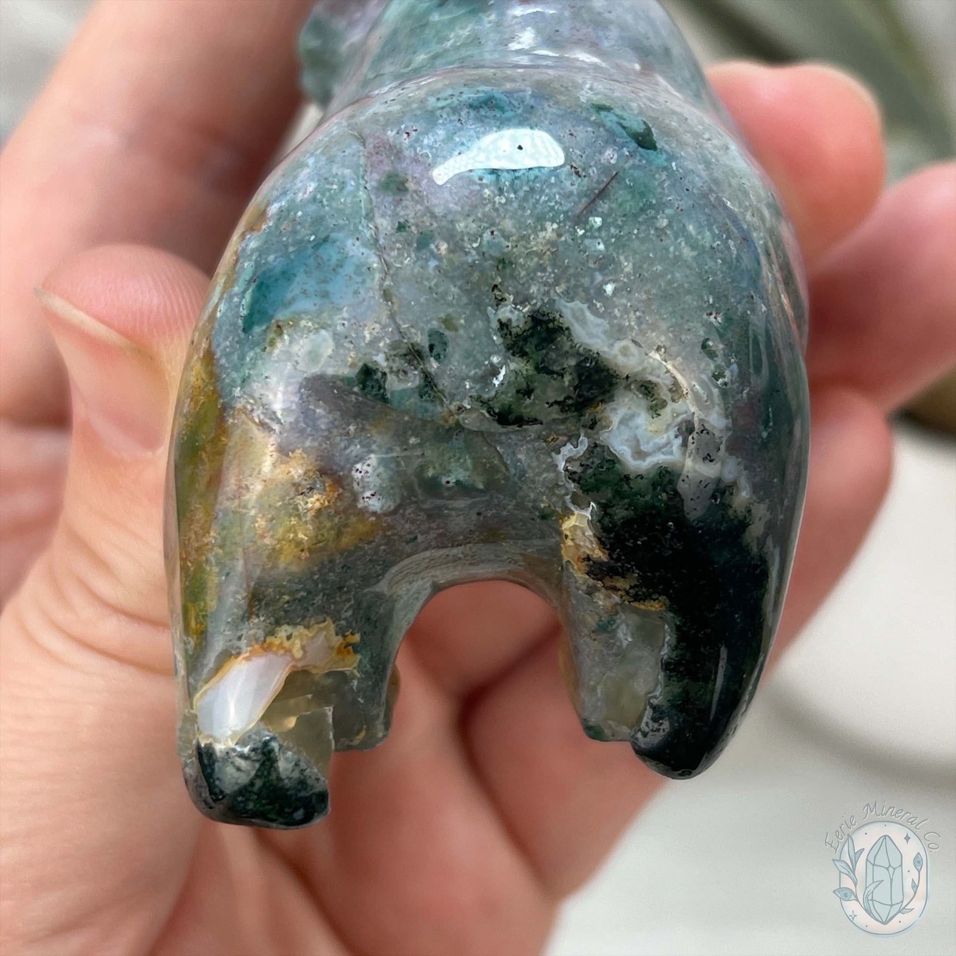 Polished Water Colored Style Ocean Jasper Bear Carving