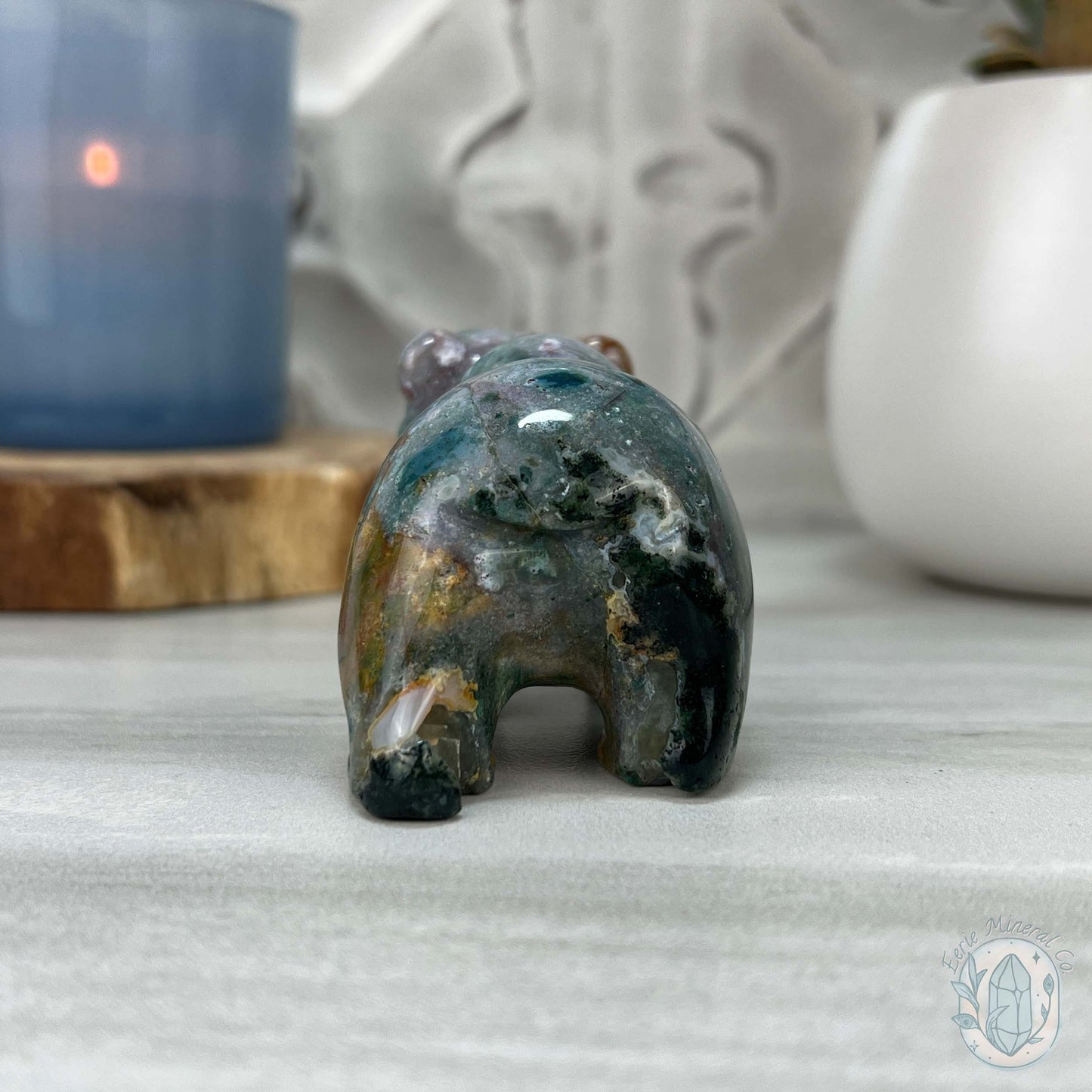 Polished Water Colored Style Ocean Jasper Bear Carving