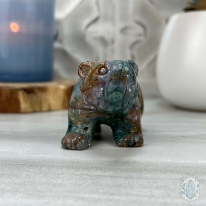 Polished Water Colored Style Ocean Jasper Bear Carving