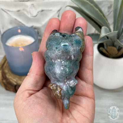 Polished Water Colored Style Ocean Jasper Bear Carving