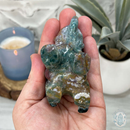 Polished Water Colored Style Ocean Jasper Bear Carving