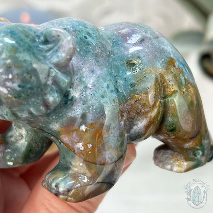 Polished Water Colored Style Ocean Jasper Bear Carving