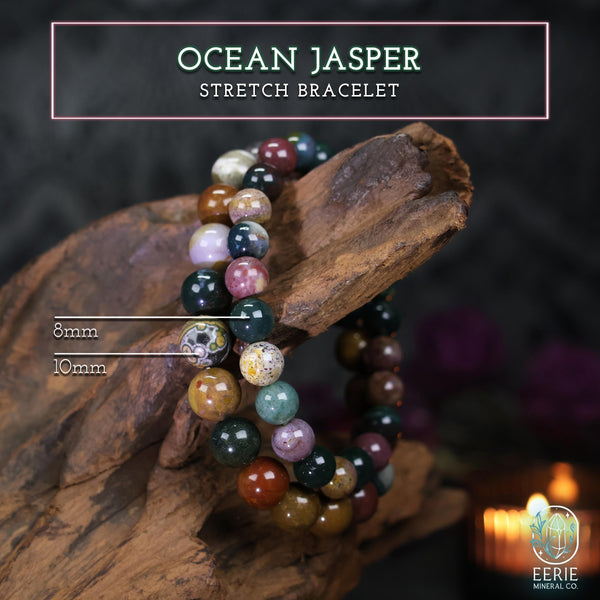 Ocean Jasper Beaded Boho Gemstone Stretch Bracelet