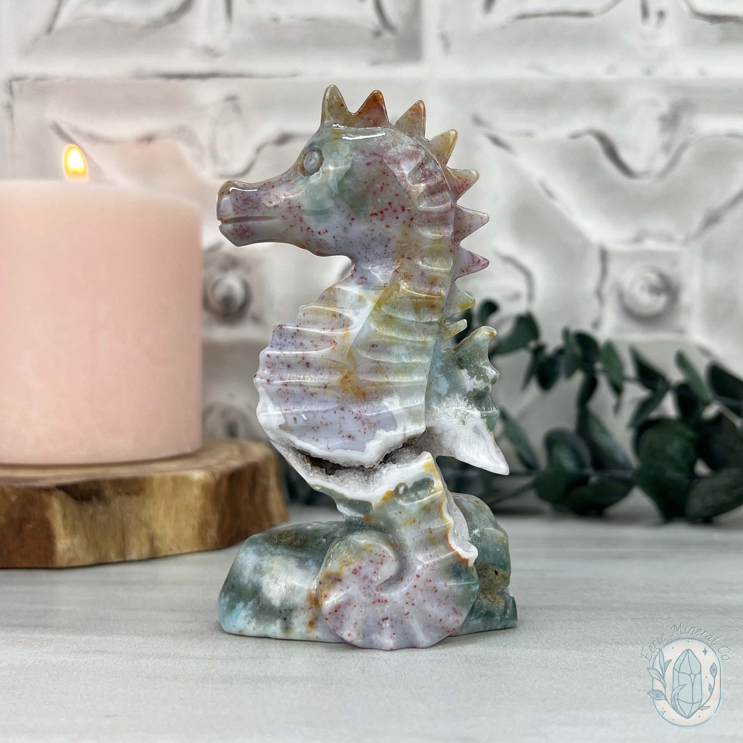 Druzy Ocean Jasper Seahorse Carving