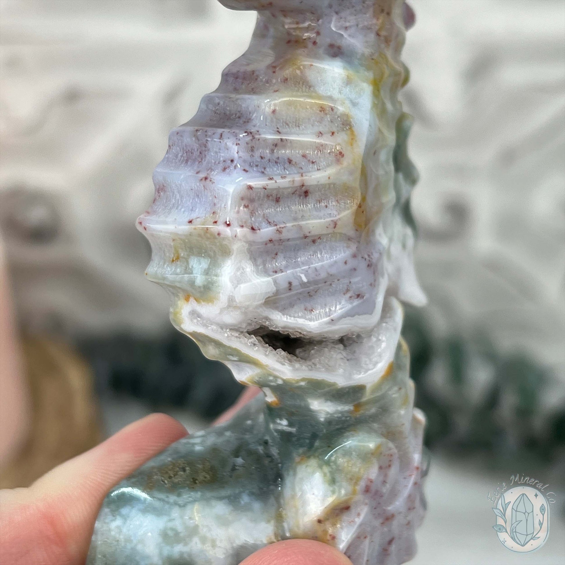 Druzy Ocean Jasper Seahorse Carving