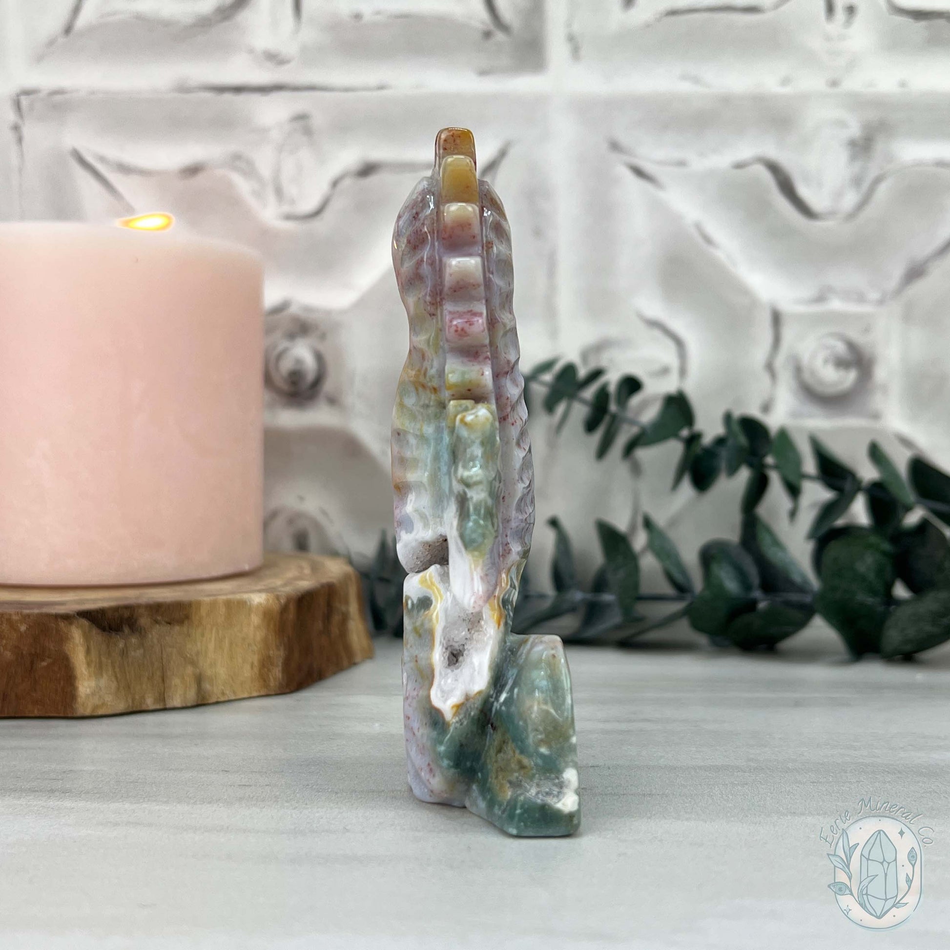 Druzy Ocean Jasper Seahorse Carving