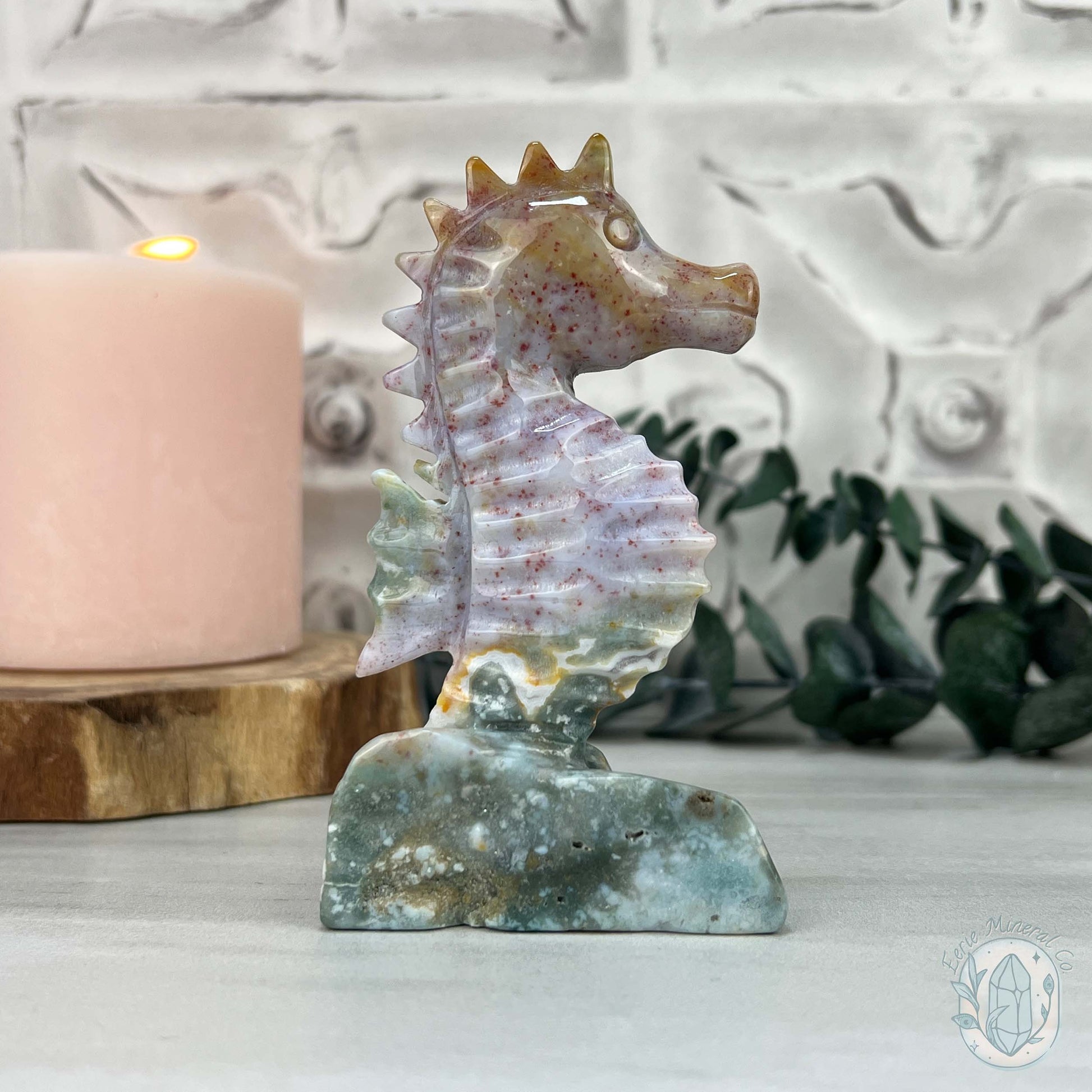 Druzy Ocean Jasper Seahorse Carving