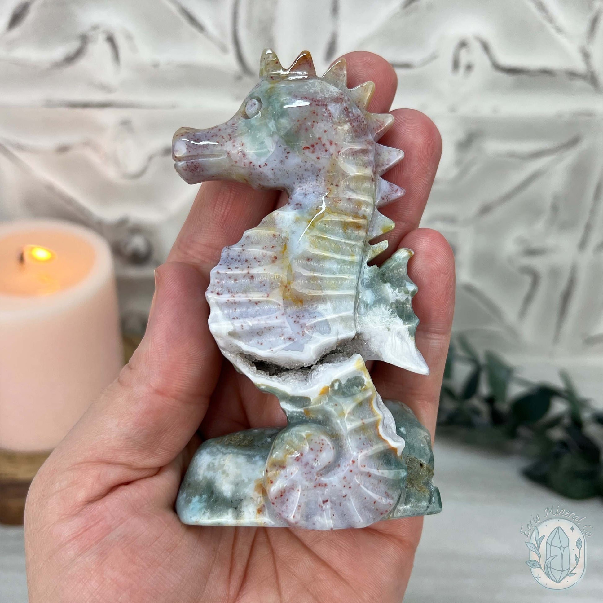 Druzy Ocean Jasper Seahorse Carving