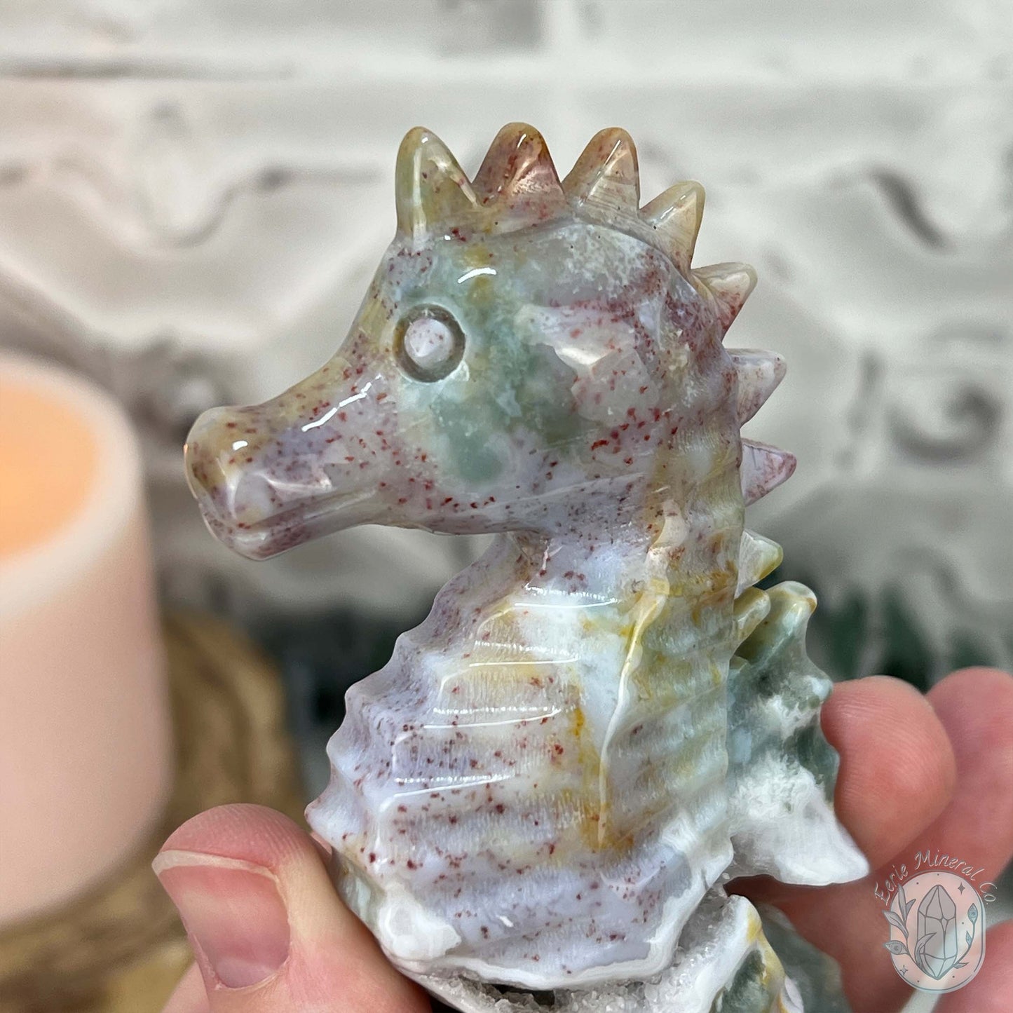 Druzy Ocean Jasper Seahorse Carving
