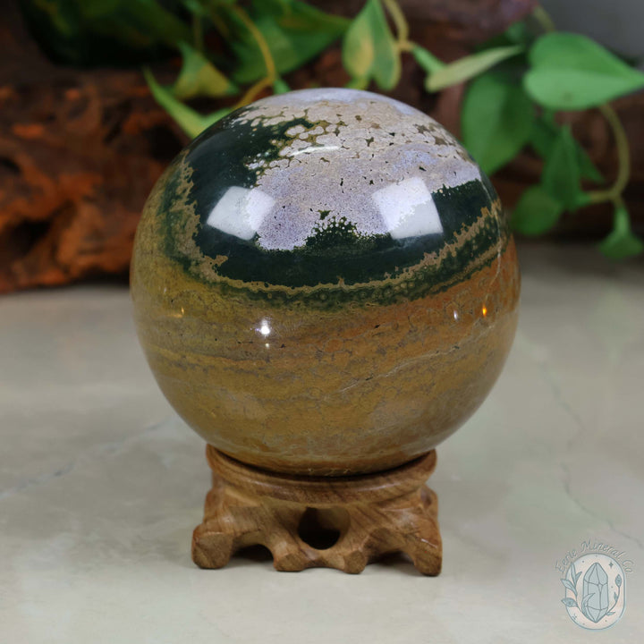 92mm Ocean Jasper Sphere with Hand Carved Stand