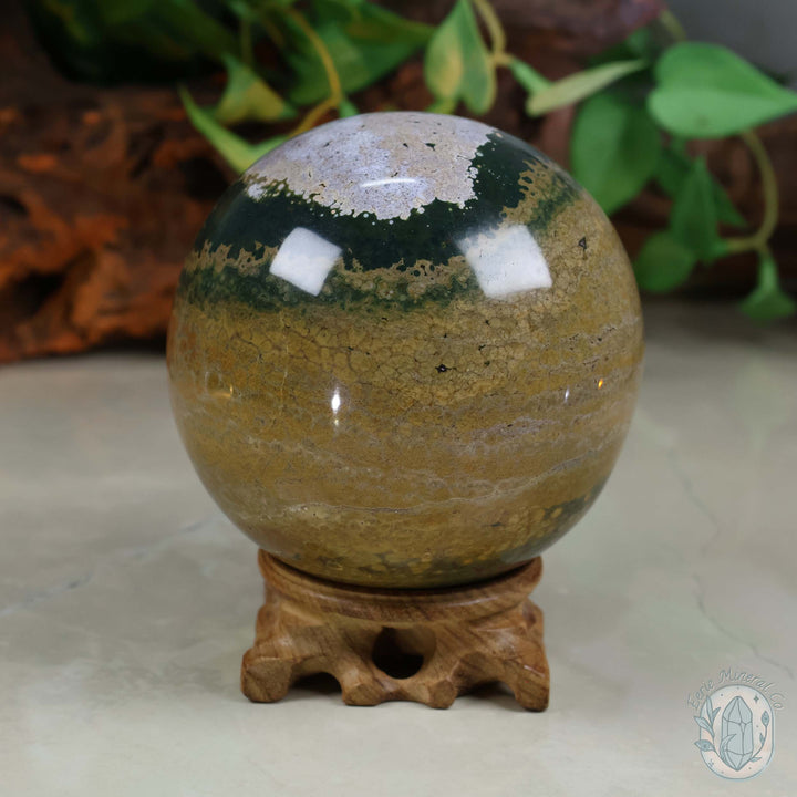 92mm Ocean Jasper Sphere with Hand Carved Stand