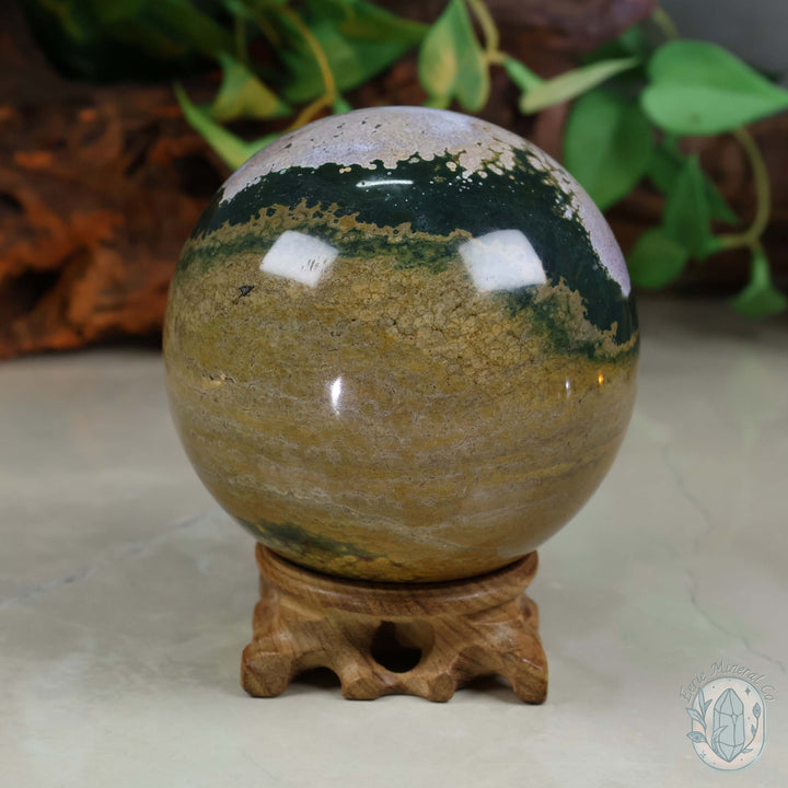 92mm Ocean Jasper Sphere with Hand Carved Stand