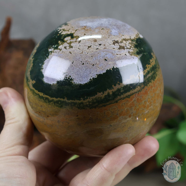 92mm Ocean Jasper Sphere with Hand Carved Stand