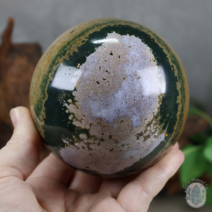 92mm Ocean Jasper Sphere with Hand Carved Stand