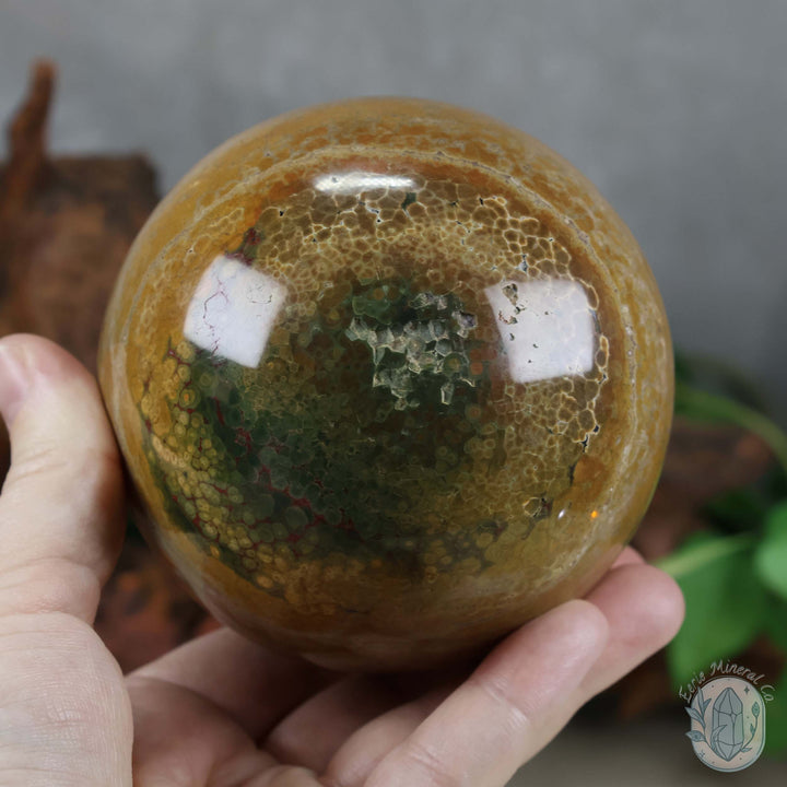 92mm Ocean Jasper Sphere with Hand Carved Stand