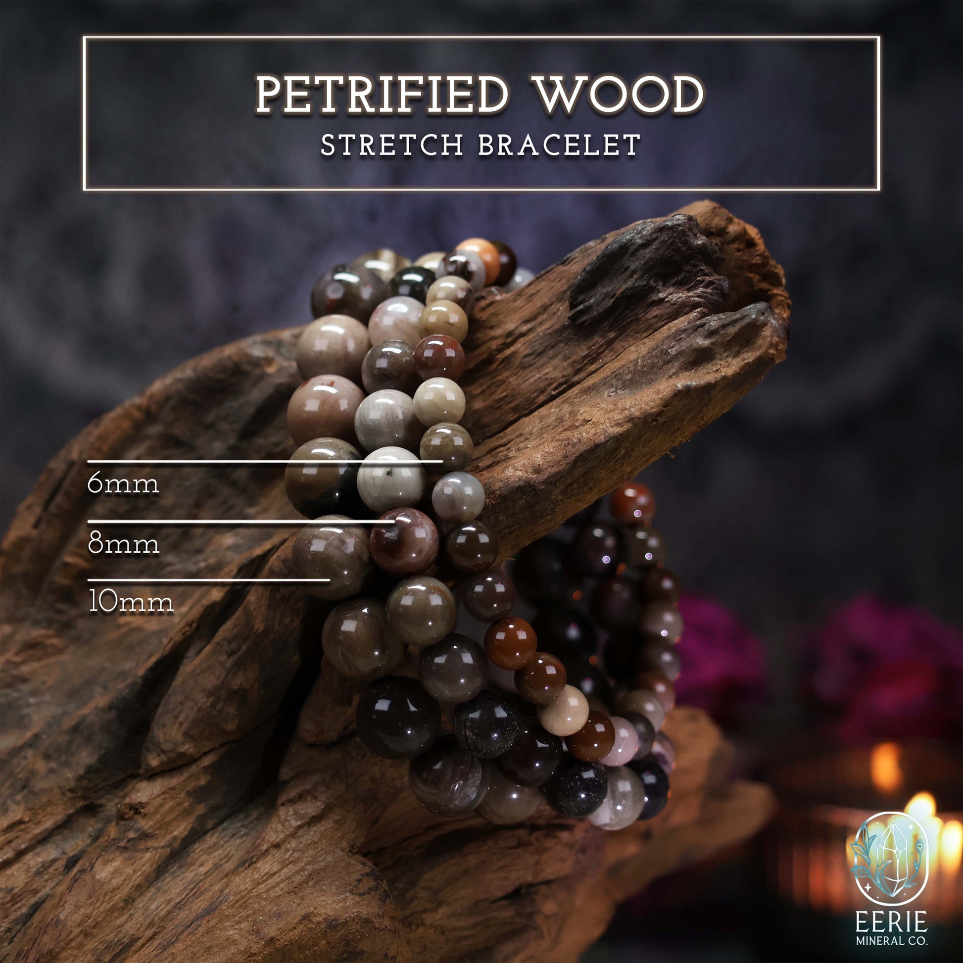 Petrified Wood Gemstone Beaded Boho Stretch Bracelet