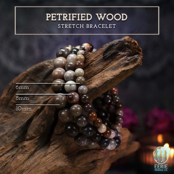 Petrified Wood Gemstone Beaded Boho Stretch Bracelet