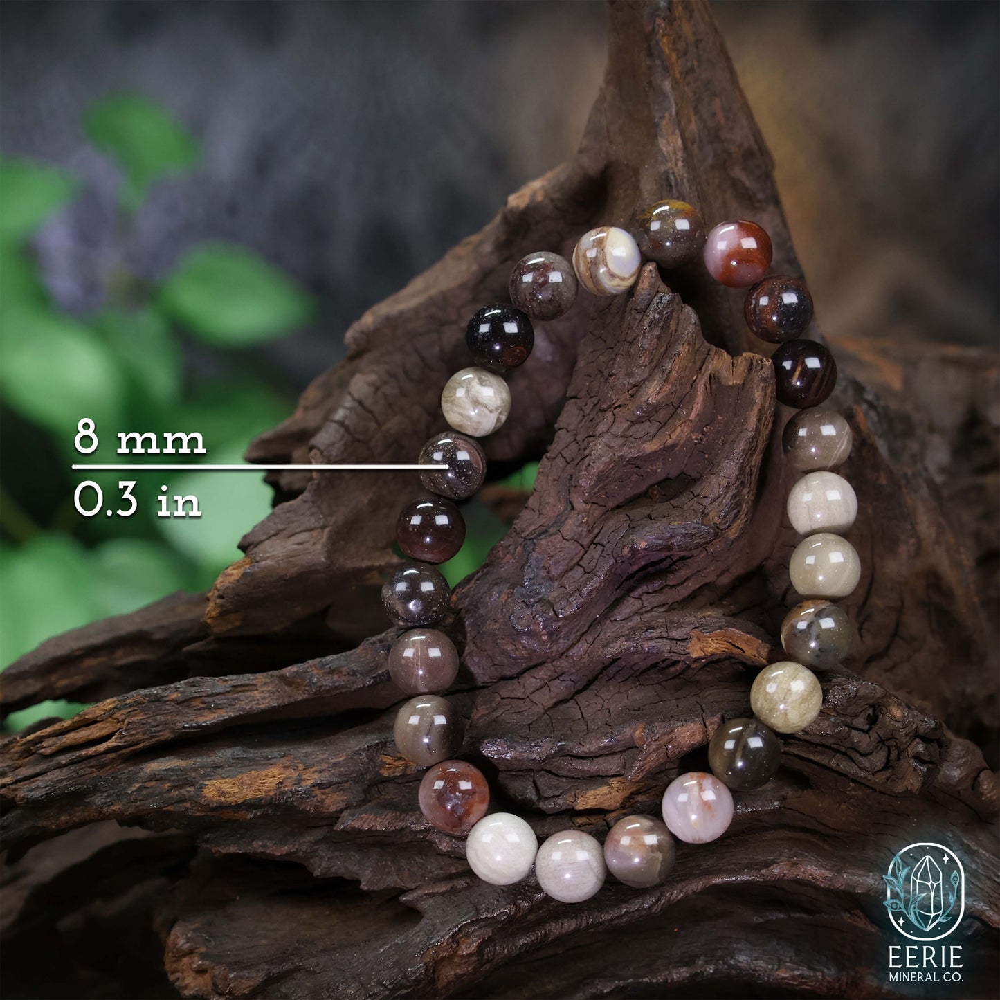 Petrified Wood Gemstone Beaded Boho Stretch Bracelet